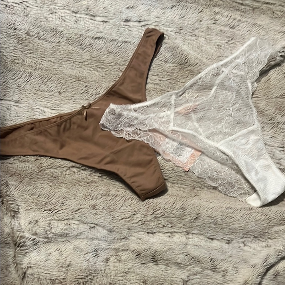 Brown and White Lace and Solid Panties Set